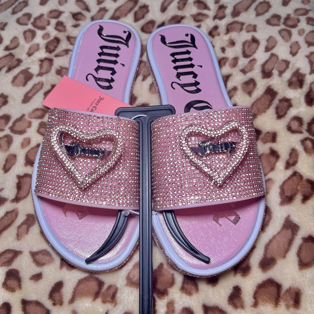 Juicy Couture Pink Rhinestone Slides Sandals